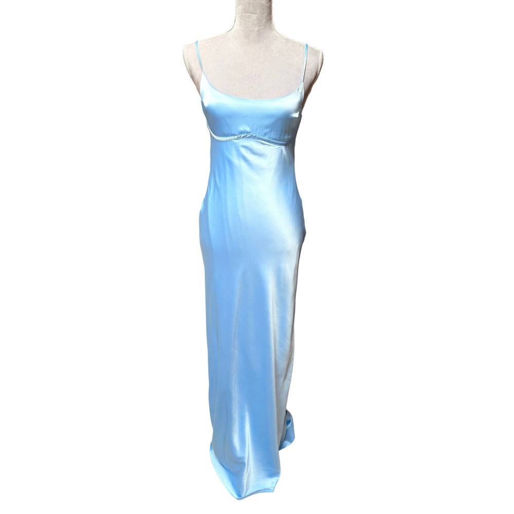 Princess Polly Light Blue Satin Open Back Maxi Dress US 4 Formal Prom Wedding